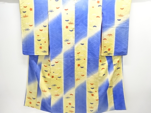 アンティーク　紋錦紗　縞に松竹梅模様着物